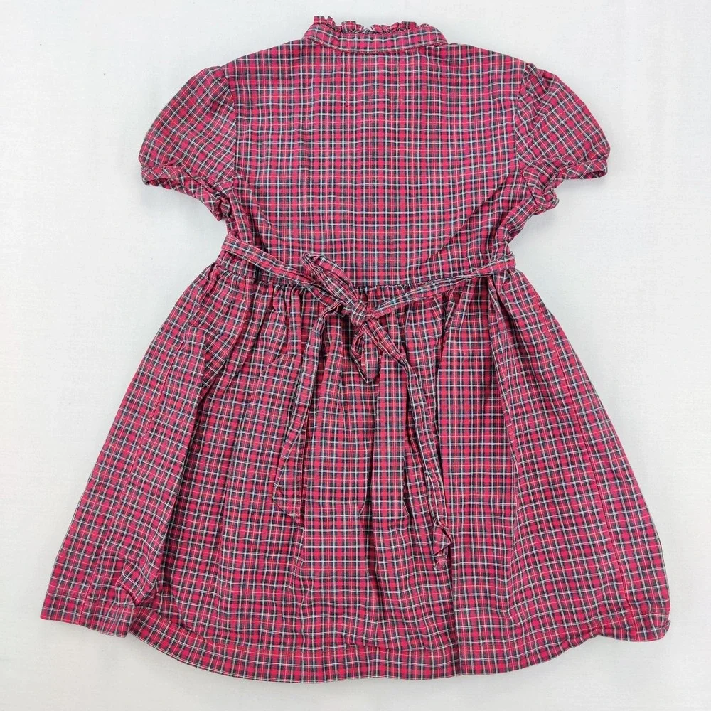American Living Dress Girls 4T Red Plaid Ruffle Button Front Cotton Puff Sleeve